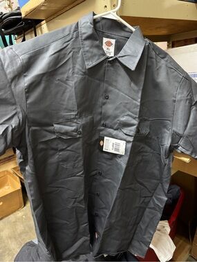 Dickies Men’s Short Sleeve Button-Down Work Shirt - Charcoal Gray